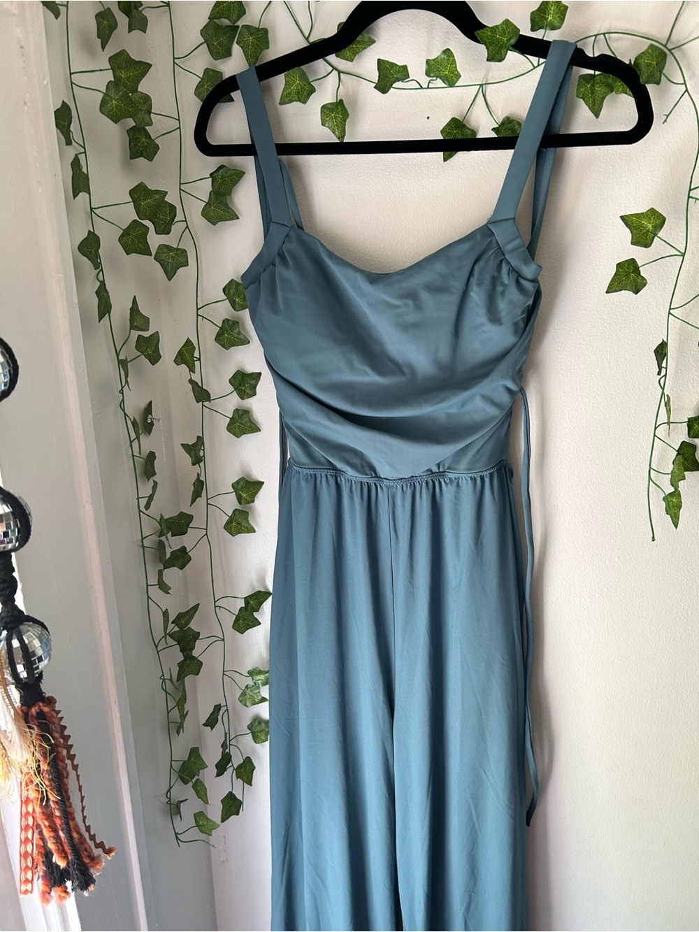 NWT HALARA Slate Blue Wide-Leg Jumpsuit with Satin Straps - Picture 2 of 6